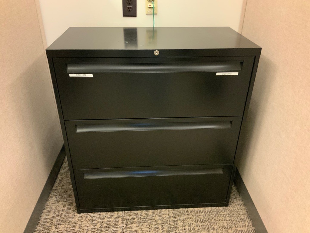 Lateral File, 36W, 3-Drawer, Black