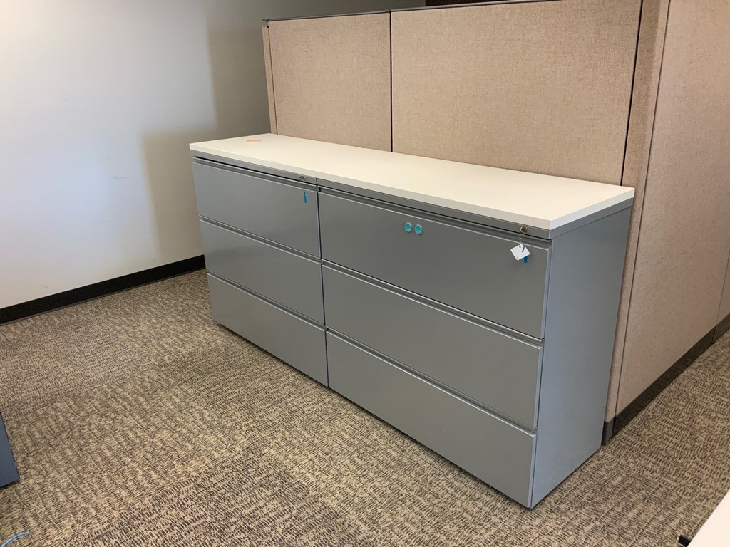 Lateral File, 36W, 3-Drawer, Silver Grey