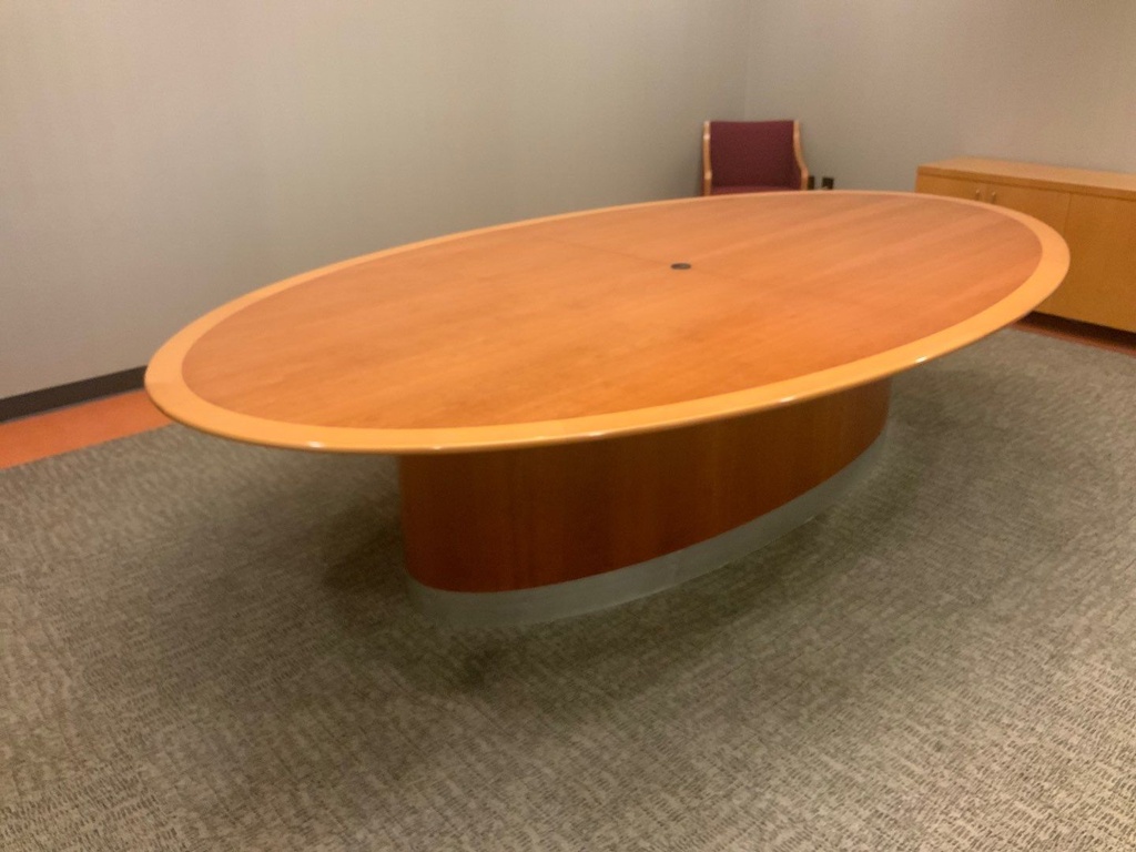 Contemporary Conference Table, 72x120, 2 Pc Top, Oval Base