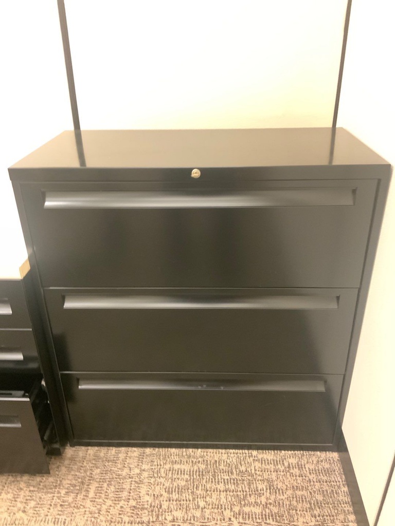 Lateral File, 36W, 3-Drawer, Black