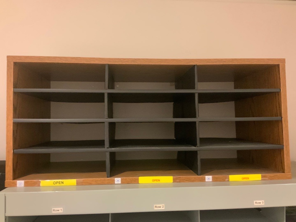 Mail Sorter, Small, Desk Top, 36x48, Fixed Mail Shelves, 12 Shelves