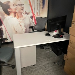 [#E6-24] L Shape Desk - White with metal legs