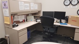 [#E6-36] Desk L Shaped - 2 BF ped and overhead, , metal, fabric