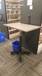 [#C3-45] Square Table -adjustable height on wheels, wood metal