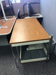 [#C5-14] free standing table, mtl woodgrain top