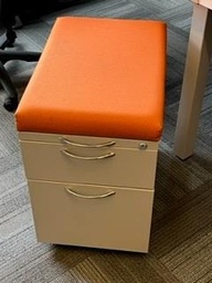 [#D16-193] Mobile Pedestal METAL W/ORANGE CUSHION TOP