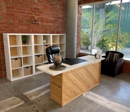 [#E5-30] White/Wood Reception Desk