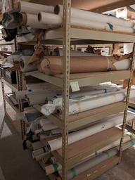 [#I2-66] contents of large wire/partical board racks in back corner (wallcovering)