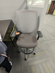 [#B13-164] task stool, mesh back, upholstered seat, swivel base, fixed arms