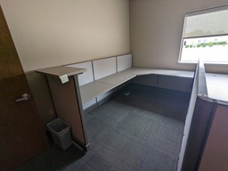 [#A3-205] large L-shape workstations, 42"H panels, bbf, ff, transaction top