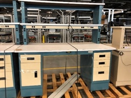 [#C19-109] Blue With Tan Drawers Lab Bench L72xW36xH67