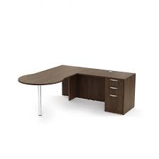 [#E6-8] Large wooden desk w peninsula and 2 file cabinets **photo representation**