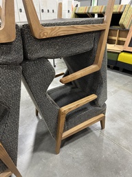 [#B12-920] White Spotted Tall Backed Wood Arms Chair