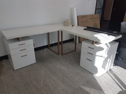 [#E6-6] 2 pedestal white L shaped desk