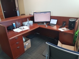 [#E5-9] Wood L shaped desk with pedestals