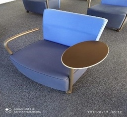 [#B12-72] Blue Lounge Chair with Side Table