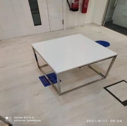 [#C3-82] White Square Coffee Table with Metal Legs