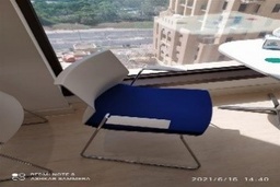 [#B4-93] Blue and White Café Chair