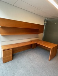 [#E6-37] Left Hand L-Shaped Desk with Overhead Storage (desk can be freestanding)