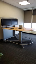 [#C8-41] Counter Height AV Bullet Shape Meeting Table, Maple/Silver