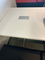 [#C5-3] Square White Table with Power Insert