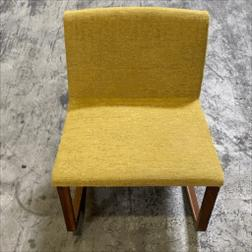 [#B8-58] Armless Lounge Chair, Sled Base - Wood, Yellow Fabric - 27?x25?x29?
