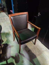 [#B8-21] Black Leather Wooden Side Chair