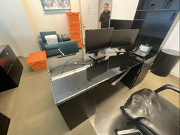 [#E4-132] Desk, Black w/glasstop