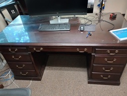 [#E4-66] desk wood, 2 peds