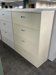 [#D10-14] biege 4 drawer metal lateral file cabinet, 42" wide