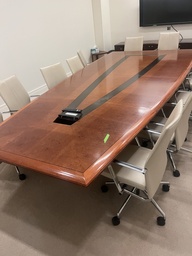 [#C7-7775] Conference Table (1/2 Boat Shapped) Walnut W/3Bases *Poor Condition*