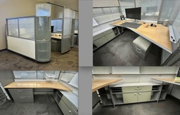[#A3-147] Complete Workstation w/ Exterior Structure, Desk, Table with Lateral, Shelving Unit, and Mobile Peds