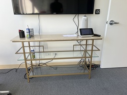 [#C11-20] Table - metal frame/glass shelf/marble top 