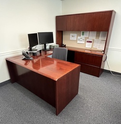 [#E7-157] U-Shaped Desk with Overhead - mahogany