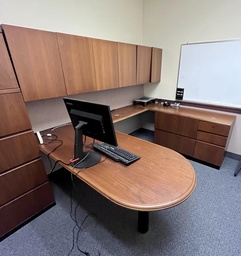 [#E7-159] U-Shaped Desk with Overhead - maple