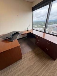 [#E7-30] U-shape desk cherry wood – desk 31" d x 66" w, credenza 24" d x 96"