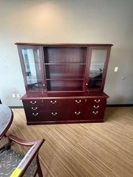 [#D21-52] Dark wood credenza – 8' w x 9' t