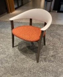 [#B9-2] White Arm Chair with Orange Seat