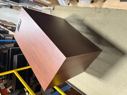 [#C11-138] CUBE WOOD SIDE TABLES W/POWER *1 HAS RING STAIN ON TOP*