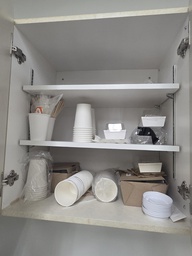 [#I1-327] kitchen cupboards - misc items(throw away cups/straws/coffee cups/brown paper towels/stir sticks