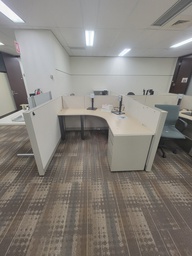 [#A2-437] L shape desk w/hoverhanging comp+ped w/m