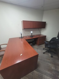 [#00-473] L shape desk w/hoverhanging comp+ped w/m