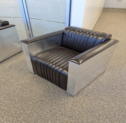 [#B12-15] Chair, leather and metal club chair