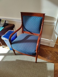 [#B8-71] Wood Chair Blue Fabric