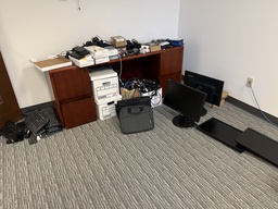 [#H1-34] Misc. piles of keyboard trays, mouses, etc. 