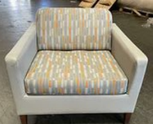[#B12-57] Lounge Chair-Light Grey Lrather With Fabric