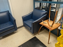 [#B12] Blue Leather Lounge Chairs