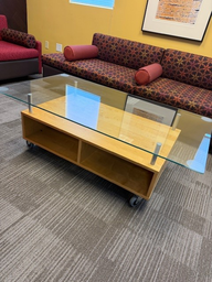 [#C3-84] Rolling Glass Top Coffee Table with Storage