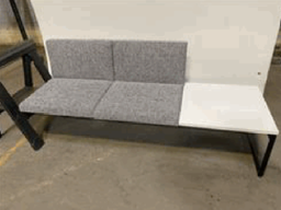[#B2-24] Cli Bench Chair Combo w/ (White Black Grey) Fabric Cushion Seat w/ (White) Table On Metal (Black) Base