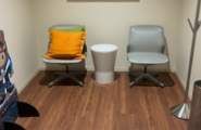 [#B12-10] LOUNGE CHAIRS AND SMALL WHITE TABLE AND COAT ROD